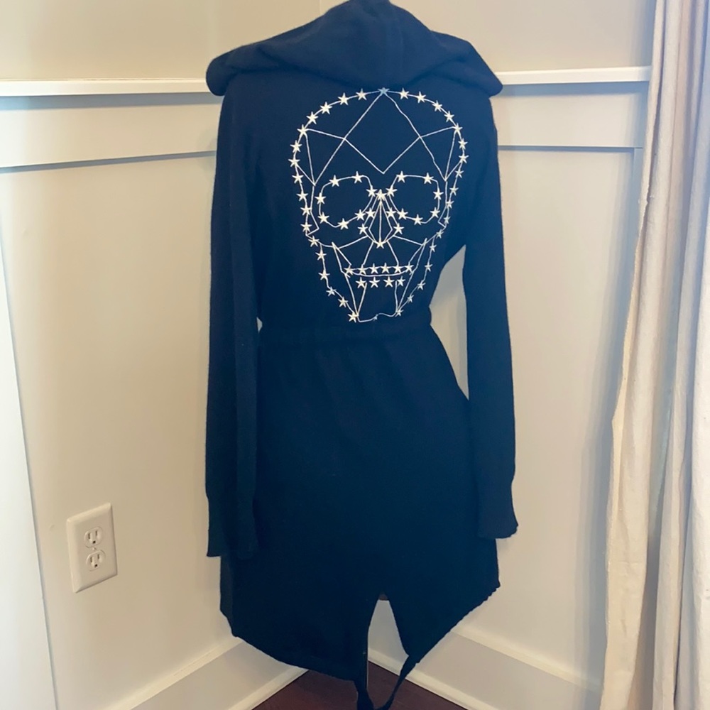 Skull Cashmere Black Hooded Cardigan with White Star Skull